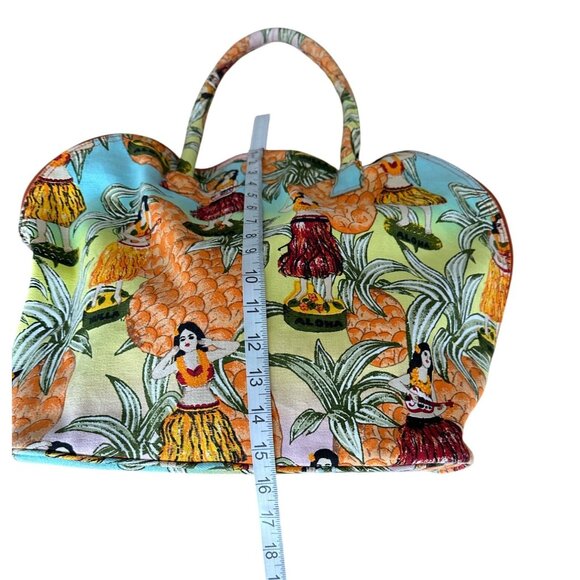 Hawaiian Print Canvas Tote Weekend Bag With Pineapple & Hula Girl Playing Guitar - Picture 5 of 10